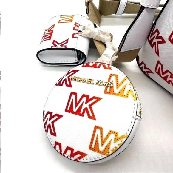 Michael Kors Jet Set Price Medium Crossbody W Tech Accessories Rainbow MK Logo - Picture 10 of 12